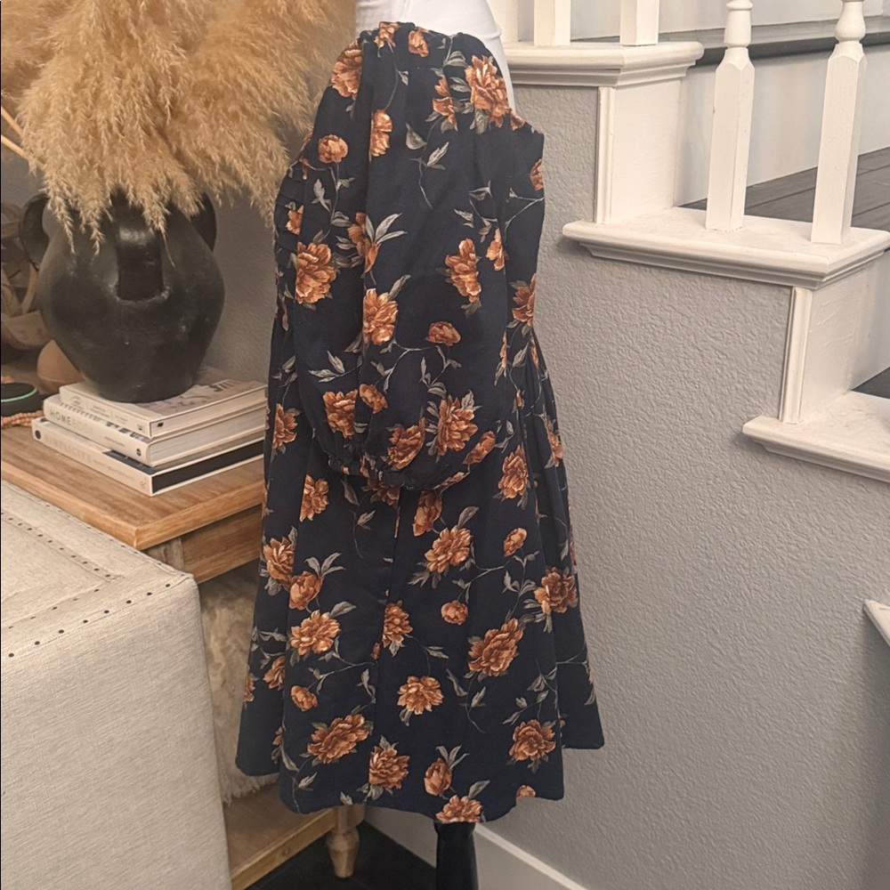 Abercrombie & Fitch Blue Floral Emerson Linen Puff Sleeve Mini Dress Size XL - Picture 6 of 9